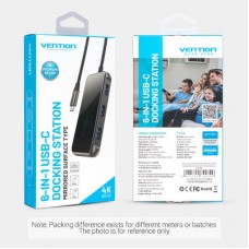 Концентратор Vention USB 3.1 Type-C to HDMI 4K60Hz/USB 3.0х3/RJ45/PD 87W 6-in-1 Mirrored Surface (TFFHB) - Фото