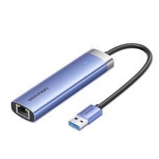 Концентратор Vention USB 3.0 to USB 3.0x3/RJ45/Type-C Hub Blue Aluminum Alloy 5-in-1 (TGFSB) - Фото
