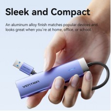 Концентратор Vention USB 3.0 to USB 3.0x3/RJ45/Type-C Hub Blue Aluminum Alloy 5-in-1 (TGFSB) - Фото