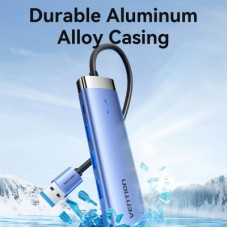 Концентратор Vention USB 3.0 to USB 3.0x3/RJ45/Type-C Hub Blue Aluminum Alloy 5-in-1 (TGFSB) - Фото