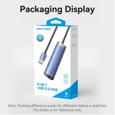 Концентратор Vention USB 3.0 to USB 3.0x3/RJ45/Type-C Hub Blue Aluminum Alloy 5-in-1 (TGFSB) - Фото