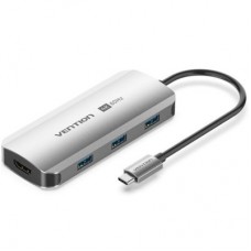 Концентратор Vention USB 3.1 Type-C to HDMI 4K60Hz/USB 3.0x3/PD 100W 5-in-1 (TQDHB) - Фото