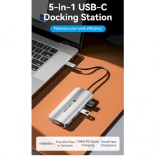 Концентратор Vention USB 3.1 Type-C to HDMI 4K60Hz/USB 3.0x3/PD 100W 5-in-1 (TQDHB) - Фото