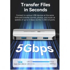 Концентратор Vention USB 3.1 Type-C to HDMI 4K60Hz/USB 3.0x3/PD 100W 5-in-1 (TQDHB) - Фото