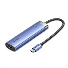 Концентратор Vention USB 3.1 Type-C to HDMI/USB 3.0x3/PD 100W Blue Aluminum Alloy Hub 5-in-1 (TGESB) - Фото