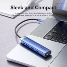 Концентратор Vention USB 3.1 Type-C to HDMI/USB 3.0x3/PD 100W Blue Aluminum Alloy Hub 5-in-1 (TGESB) - Фото