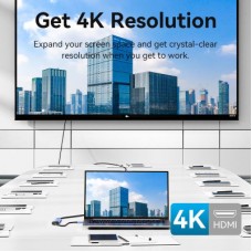 Концентратор Vention USB 3.1 Type-C to HDMI/USB 3.0x3/PD 100W Blue Aluminum Alloy Hub 5-in-1 (TGESB) - Фото