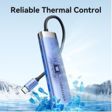 Концентратор Vention USB 3.1 Type-C to HDMI/USB 3.0x3/PD 100W Blue Aluminum Alloy Hub 5-in-1 (TGESB) - Фото