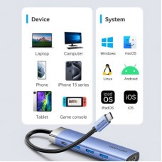 Концентратор Vention USB 3.1 Type-C to HDMI/USB 3.0x3/PD 100W Blue Aluminum Alloy Hub 5-in-1 (TGESB) - Фото