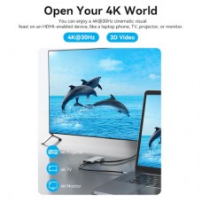 Концентратор Vention USB 3.1 Type-C to HDMI/USB 3.0x3/SD/TF/PD 100W 7-in-1 (TOPHB) - Фото