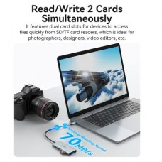 Концентратор Vention USB 3.1 Type-C to HDMI/USB 3.0x3/SD/TF/PD 100W 7-in-1 (TOPHB) - Фото