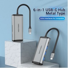 Концентратор Vention USB 3.1 Type-C to 3хUSB 3.0/TF/SD/PD 87W 6-in-1 (TGRHB) - Фото