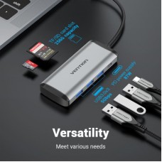 Концентратор Vention USB 3.1 Type-C to 3хUSB 3.0/TF/SD/PD 87W 6-in-1 (TGRHB) - Фото