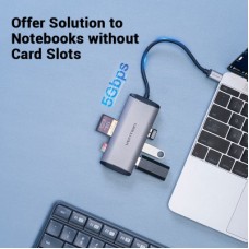 Концентратор Vention USB 3.1 Type-C to 3хUSB 3.0/TF/SD/PD 87W 6-in-1 (TGRHB) - Фото
