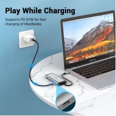 Концентратор Vention USB 3.1 Type-C to 3хUSB 3.0/TF/SD/PD 87W 6-in-1 (TGRHB) - Фото