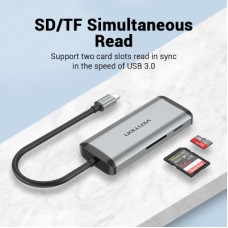 Концентратор Vention USB 3.1 Type-C to 3хUSB 3.0/TF/SD/PD 87W 6-in-1 (TGRHB) - Фото