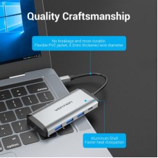 Концентратор Vention USB 3.1 Type-C to 3хUSB 3.0/TF/SD/PD 87W 6-in-1 (TGRHB) - Фото