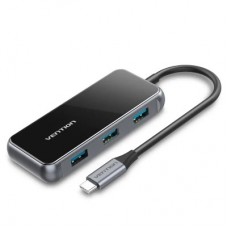 Концентратор Vention USB 3.1 Type-C to 4хUSB 3.0/PD 87W 5-in-1 Gray Mirrored Surface (TFDHB) - Фото