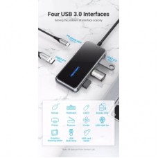 Концентратор Vention USB 3.1 Type-C to 4хUSB 3.0/PD 87W 5-in-1 Gray Mirrored Surface (TFDHB) - Фото