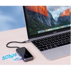 Концентратор Vention USB 3.1 Type-C to 4хUSB 3.0/PD 87W 5-in-1 Gray Mirrored Surface (TFDHB) - Фото