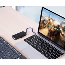 Концентратор Vention USB 3.1 Type-C to 4хUSB 3.0/PD 87W 5-in-1 Gray Mirrored Surface (TFDHB) - Фото