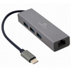 Концентратор Cablexpert Type-С to Gigabit Ethernet, 3 Ports USB 3.1 Gen1 (5 Gbps) (A-CMU3-LAN-01) - Фото