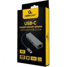 Концентратор Cablexpert Type-С to Gigabit Ethernet, 3 Ports USB 3.1 Gen1 (5 Gbps) (A-CMU3-LAN-01) - Фото