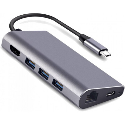 Концентратор Dynamode USB3.1 Type-C to HDMI, 3xUSB3.0, RJ45, USB Type-C Female, SD