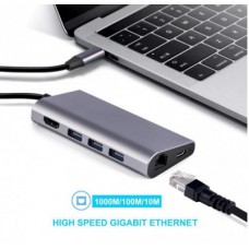 Концентратор Dynamode USB3.1 Type-C to HDMI, 3xUSB3.0, RJ45, USB Type-C Female, SD - Фото
