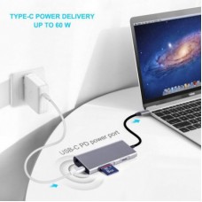 Концентратор Dynamode USB3.1 Type-C to HDMI, 3xUSB3.0, RJ45, USB Type-C Female, SD - Фото