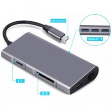 Концентратор Dynamode USB3.1 Type-C to HDMI, 3xUSB3.0, RJ45, USB Type-C Female, SD - Фото