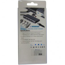Концентратор Dynamode USB3.1 Type-C to HDMI, 3xUSB3.0, RJ45, USB Type-C Female, SD - Фото