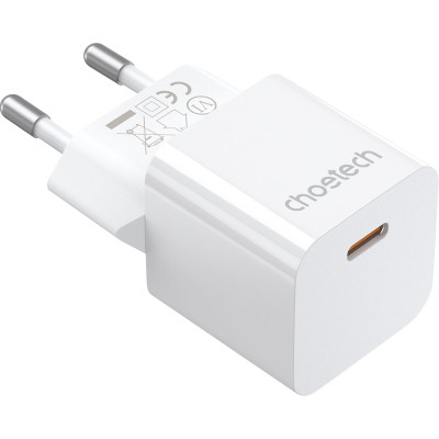 Зарядний пристрій Choetech GaN USB-C 20 W QC 3.0/PD/PPS (PD5010-EU-WH)