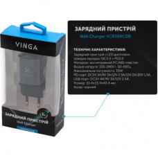 Зарядний пристрій Vinga USB-C PD30W + USB-A QC30W Display 33 W Max (VCR30ACDB) - Фото