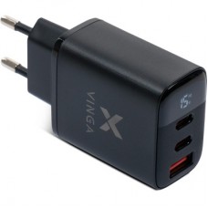 Зарядное устройство Vinga 2xUSB-C PD30W + USB-A QC30W Display 30W Max (VCR30ACCDB) - Фото
