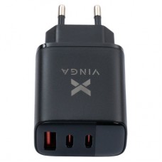 Зарядное устройство Vinga 2xUSB-C PD30W + USB-A QC30W Display 30W Max (VCR30ACCDB) - Фото
