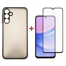 Чохол для мобільного телефона Dengos Kit for Samsung Galaxy A15 case + glass (Black) (DG-KM-69) - Фото