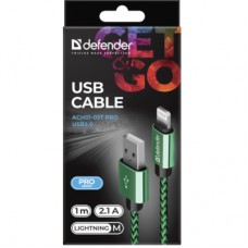 Дата кабель USB 2.0 AM to Lightning 1.0m ACH01-03T 2.1A green Defender (87810) - Фото