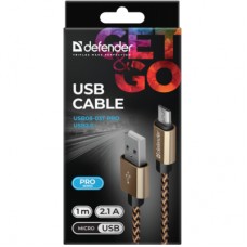 Дата кабель USB 2.0 AM to Micro 5P 1.0m USB08-03T gold Defender (87800) - Фото