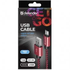 Дата кабель USB 2.0 AM to Micro 5P 1.0m USB08-03T red Defender (87801) - Фото