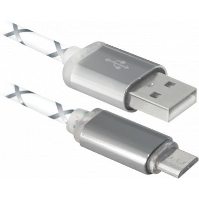 Дата кабель USB08-03LT USB — Micro USB, GrayLED backlight, 1m Defender (87554)