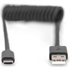 Дата кабель USB 2.0 AM to Type-C 1.0m (0.32m) spiral black Digitus (AK-300430-006-S) - Фото