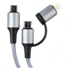Дата кабель USB-C to USB-C/Lightning 1.0m gray Dengos (NTK-TC-TCL-GREY) - Фото