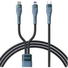 Дата кабель USB-C to USB-C + Lightning 1.3m Azeada PD-B73th 27W/100W data transfer black Proda (PD-B73th-BK) - Фото