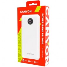 Батарея универсальная Canyon PB-2002 20000mAh, PD/20W, QC/3.0, White (CNE-CPB2002W) - Фото