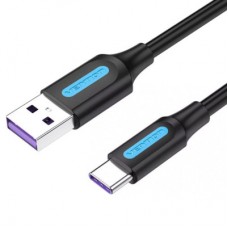 Дата кабель USB 2.0 AM to Type-C 0.5m 5.0A (25W) PVC black Vention (CORBD) - Фото