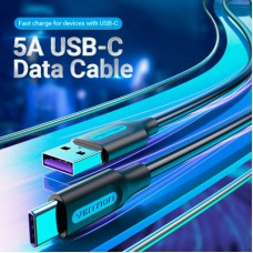 Дата кабель USB 2.0 AM to Type-C 0.5m 5.0A (25W) PVC black Vention (CORBD) - Фото