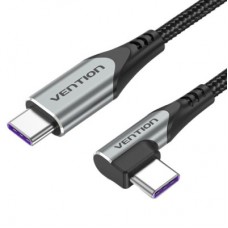 Дата кабель USB-C to USB-C 0.5m USB2.0 60W (20V/3A) angle 90° Gray Aluminum Alloy Vention (TRAHD) - Фото