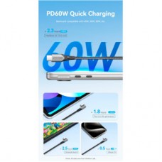 Дата кабель USB-C to USB-C 0.5m USB2.0 60W (20V/3A) angle 90° Gray Aluminum Alloy Vention (TRAHD) - Фото