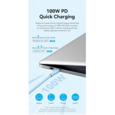 Дата кабель USB-C to USB-C 2.0m USB2.0 100W (20V/5A) Light Blue Silicone Vention (TAWSH) - Фото